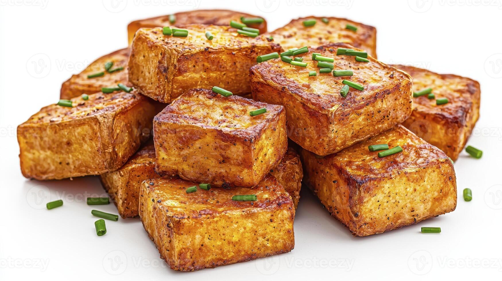 Discover the culinary delight of perfectly pan-fried tofu cubes, a versatile and healthy protein source ideal for vegetarian and vegan diets Explore the textures and flavors of this plant-based dish photo