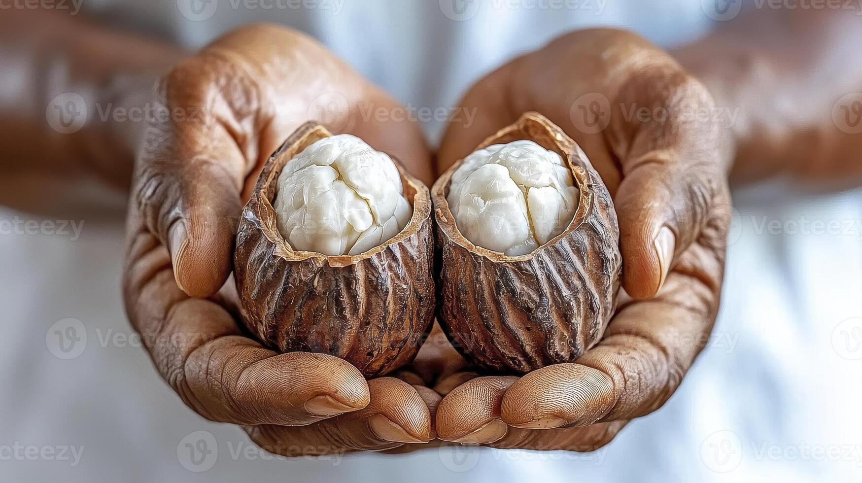 Discover the Natural Beauty and Nourishing Power of Shea Butter A Close-Up Look at Raw Shea Nuts Held in Caring Hands, Showcasing Their Rich Texture and Potential for Skincare, Health, and Wellness photo