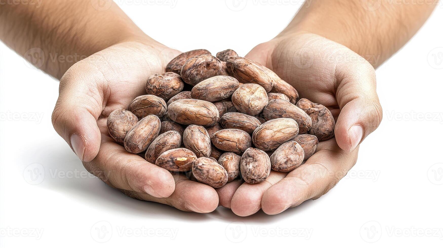 Discover the rich, earthy aroma and natural goodness of cocoa beans, carefully cradled in nurturing hands, inviting you to explore the world of chocolate creation, from raw ingredient to delectable photo