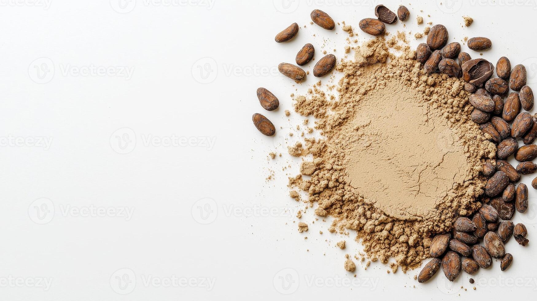 Discover the Richness of Cocoa A Captivating Image of Raw Cocoa Beans and Powder, Perfect for Chocolate Lovers, Culinary Enthusiasts, and Health-Conscious Individuals, Showcasing Natural Ingredients photo