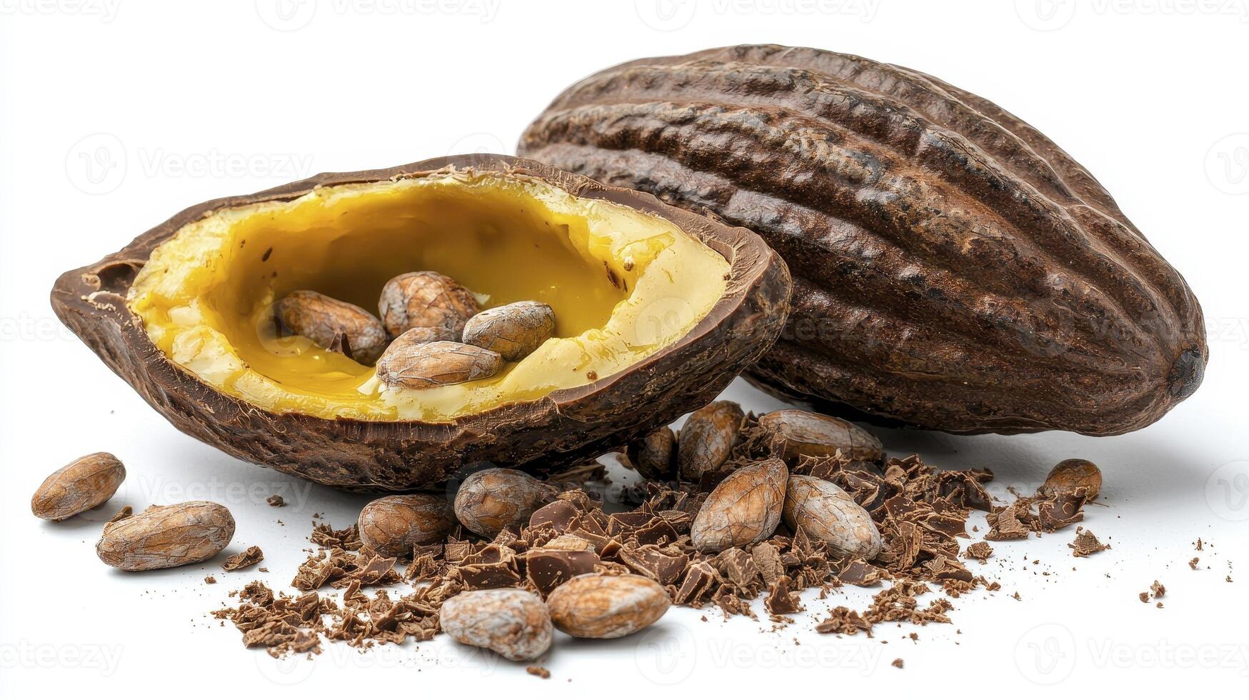 Discover the Richness of Cocoa A Detailed Look at Raw Cocoa Beans and Pods, Highlighting the Natural Goodness and Potential Health Benefits of Unprocessed Chocolate Ingredients Explore the Texture photo