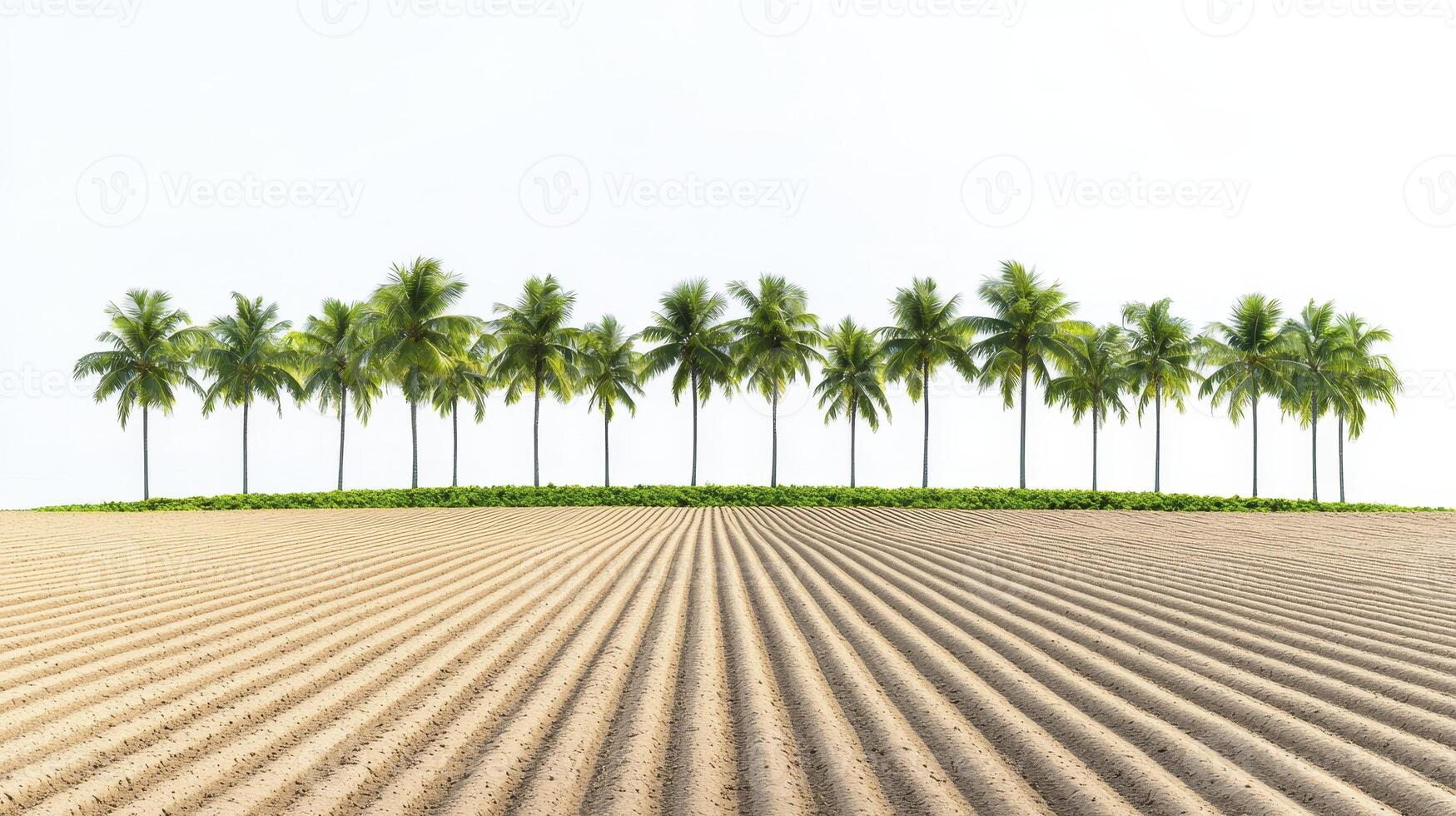 Discover the serene beauty of a tropical paradise with our captivating image, showcasing a row of elegant palm trees gracefully lining a golden sandy beach, capturing the essence of tranquility and photo