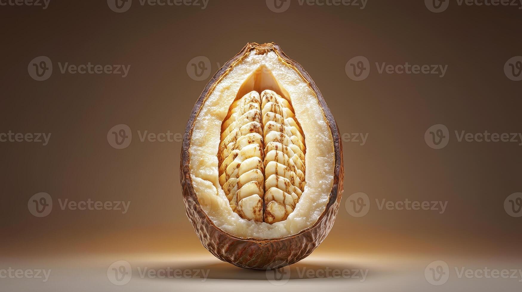 Explore the Intricate Beauty of a Cocoa Pod A Close-Up Look at the Raw Ingredient Behind Your Favorite Chocolate Treats Discover the Rich Textures and Natural Colors Found Within This Fruit That photo