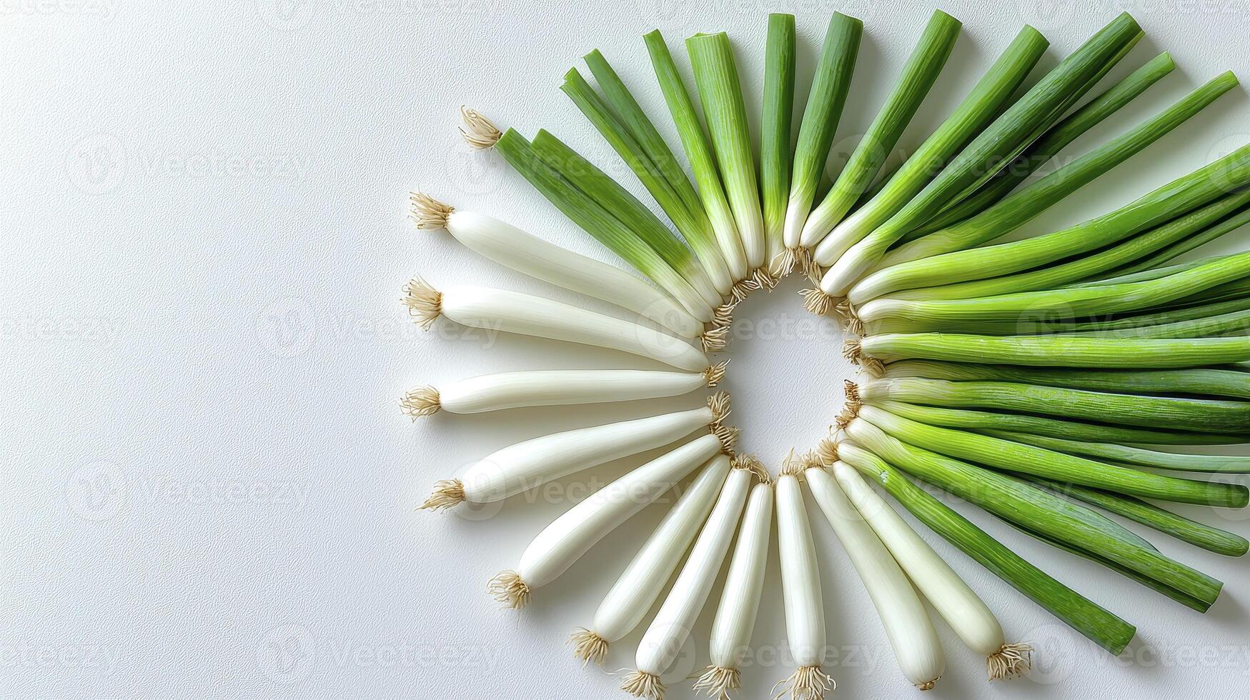 Fresh Spring Onions Arranged in a Circle A Vibrant and Healthy Food Photography Image Showcasing the Beauty of Organic Produce, Perfect for Culinary Blogs, Recipe Websites, and Nutrition-Focused photo