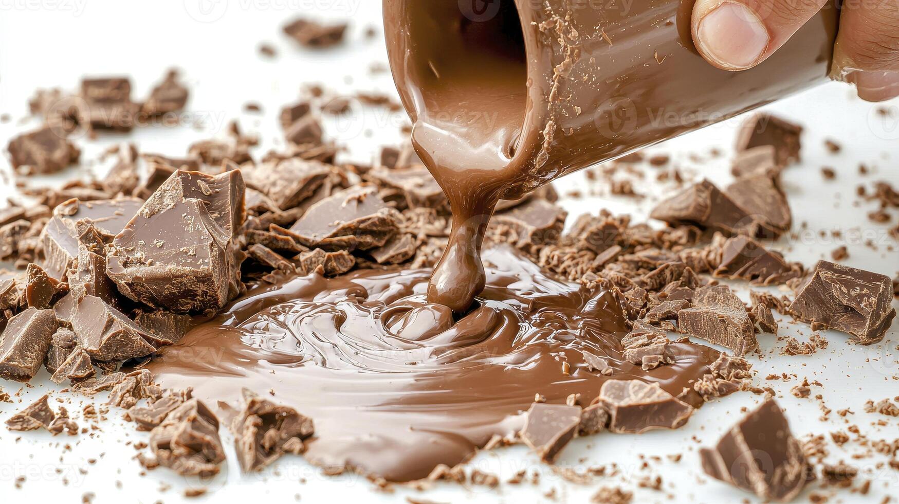 Indulge in the rich decadence of chocolate delight, a visual symphony of smooth textures and intense flavors Experience the captivating allure of melted chocolate cascading over chunks, creating a photo