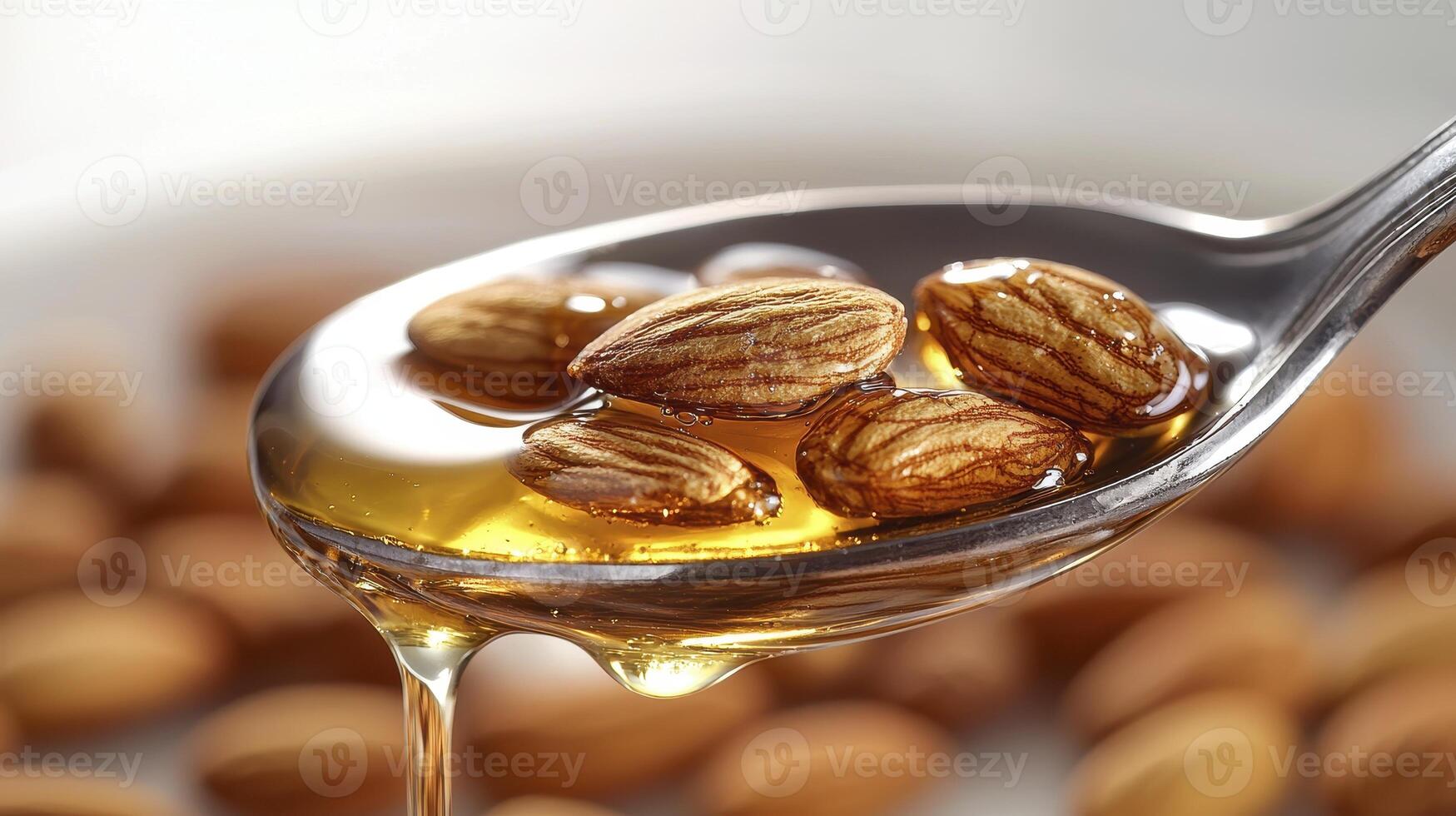 Captivating Close-Up of Almonds Drizzled with Golden Honey A Healthy and Delicious Treat Explore the Rich Textures and Natural Sweetness of this Nutritious Snack Perfect for Health Food Blogs, Recipe photo