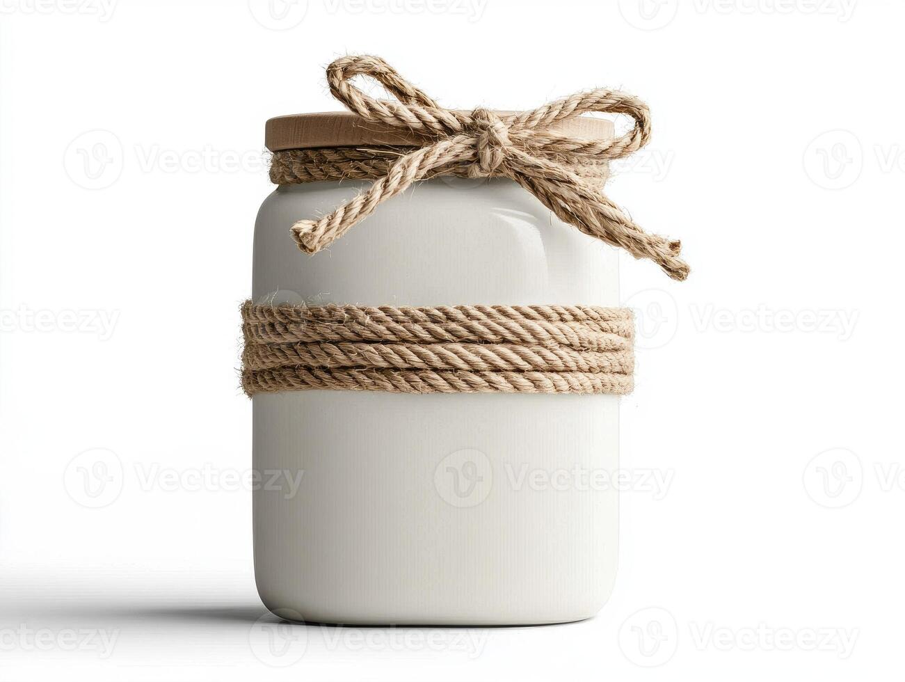 A captivating image showcasing a charming white ceramic jar adorned with rustic jute rope, creating a warm and inviting aesthetic, perfect for home dcor inspiration, craft projects, or simply photo
