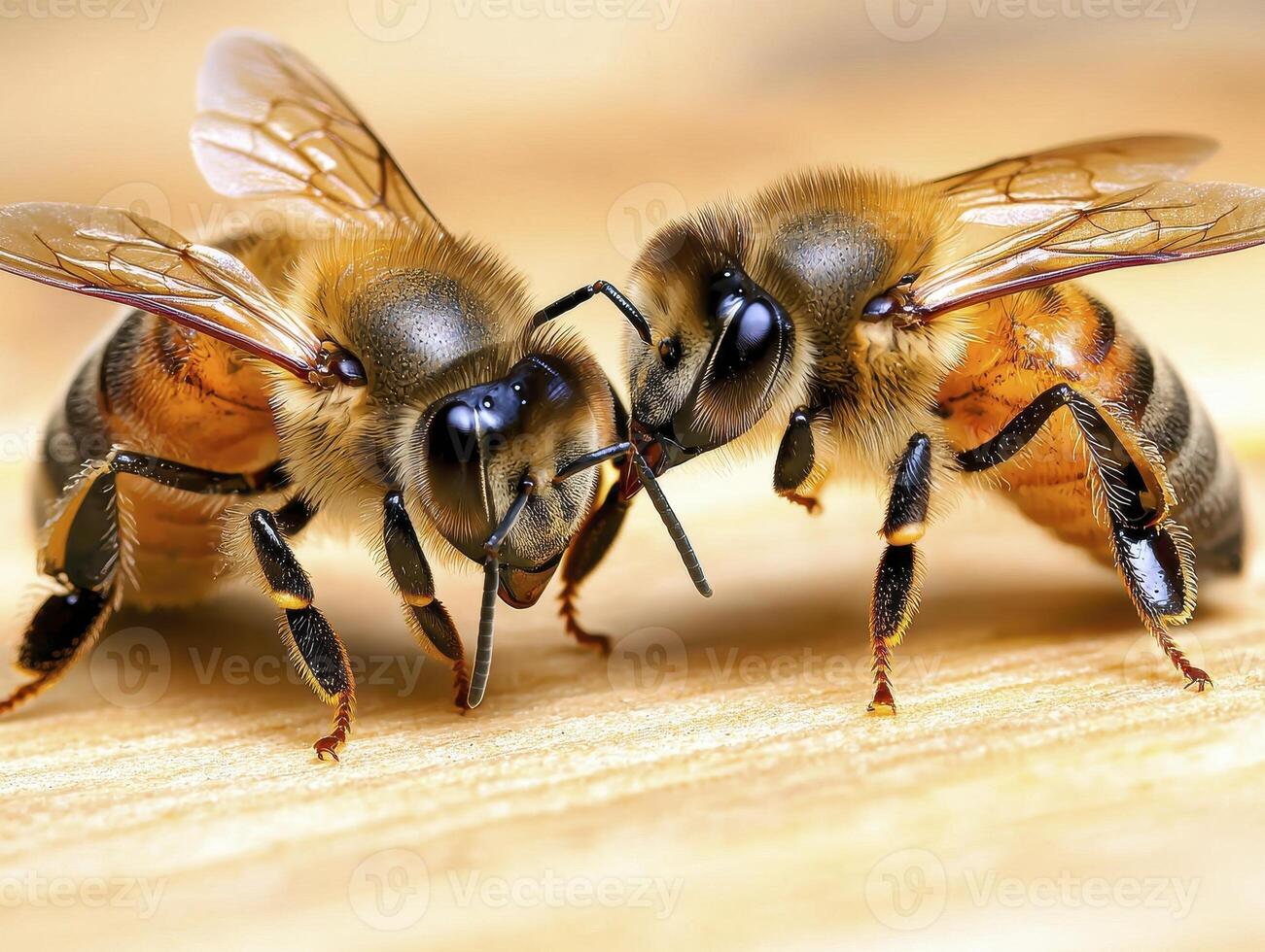 Close-Up of Two Honey Bees Discover stunning macro photography showcasing the intricate details of honey bees interacting Explore the world of bees, their vital role in pollination, and the photo