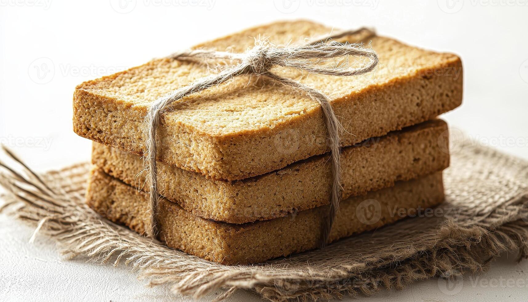 Crispy Rusks A Delicious and Nutritious Treat, Explore the textures and rustic charm of these golden brown rusks stacked neatly on a burlap cloth Perfect for healthy snacking, breakfast, or as a photo