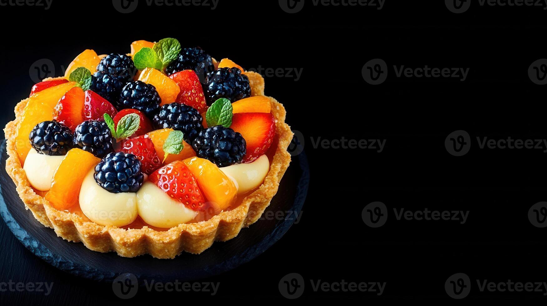 Beautifully arranged fruit tarte featuring a variety of fresh fruits for a colorful and delicious dessert experience any time photo