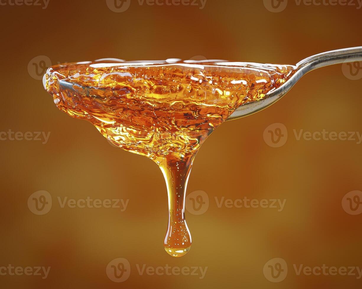 Golden Syrup Delight A Close-Up Capture of Viscous Sweetness Dripping from a Spoon, Evoking Thoughts of Breakfast, Desserts, and Natural Sweeteners Explore the Rich Texture and Amber Hue of This photo