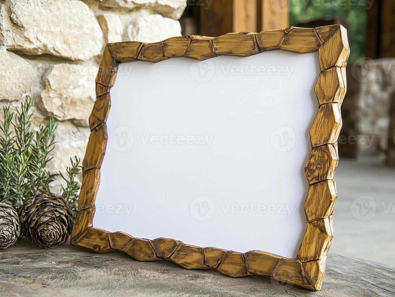 Rustic Wooden Picture Frame Mockup Showcase Your Artwork, Photography, or Designs with this High-Resolution Digital Image Perfect for Artists, Photographers, and Designers to Display Their Work in a photo