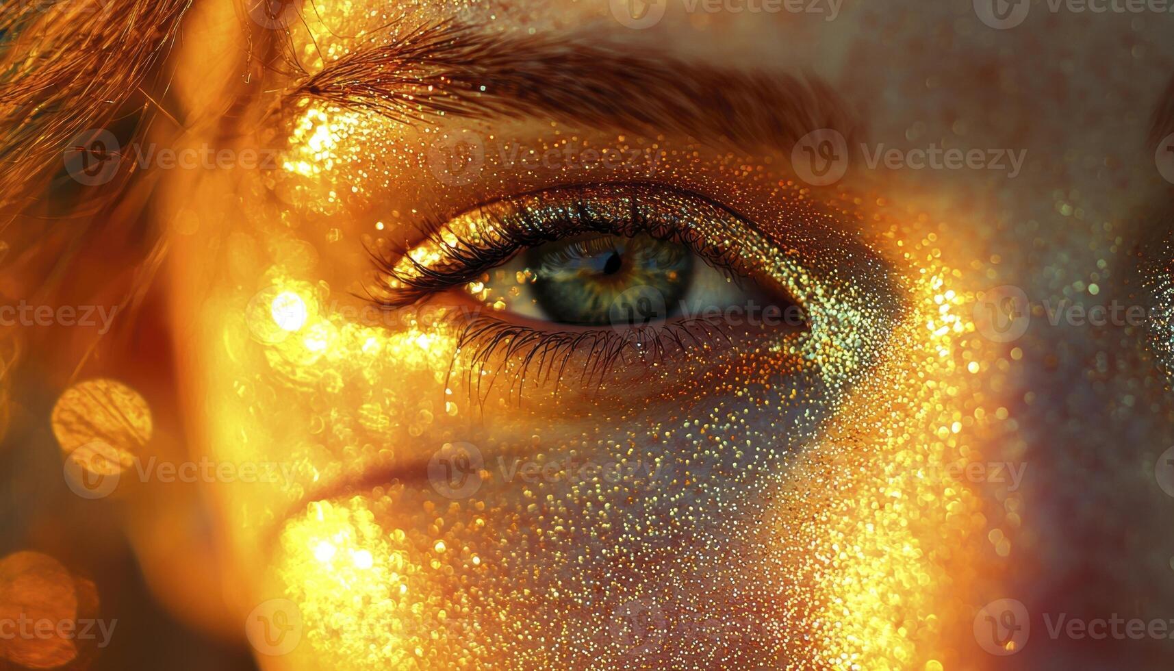 A captivating headshot revealing the essence of timeless beauty through gold-accented accessories The image captures the unique blend of artistry and fashion, showcasing a model adorned with radiant photo