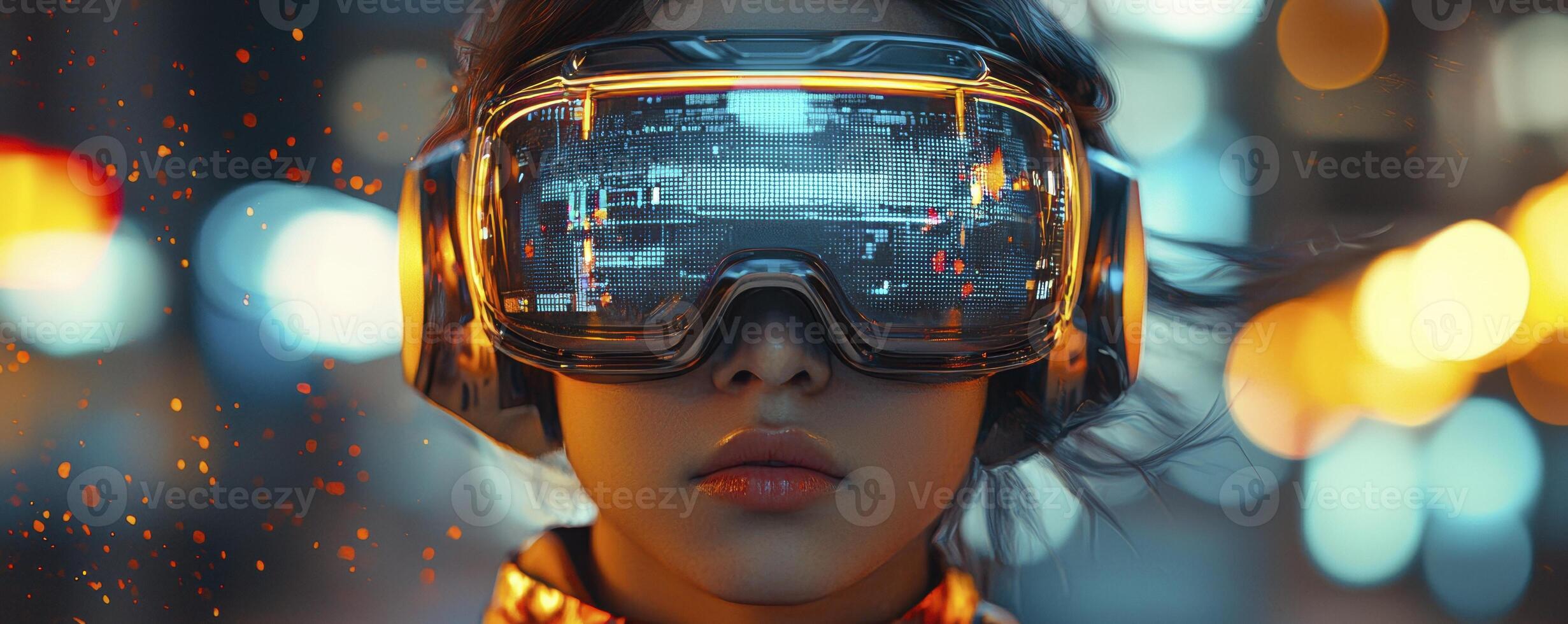 A glimpse into the future unveils an augmented reality experience, showcasing next-generation wearables seamlessly interwoven with cutting-edge AI technology The fusion of advanced IoT devices and photo