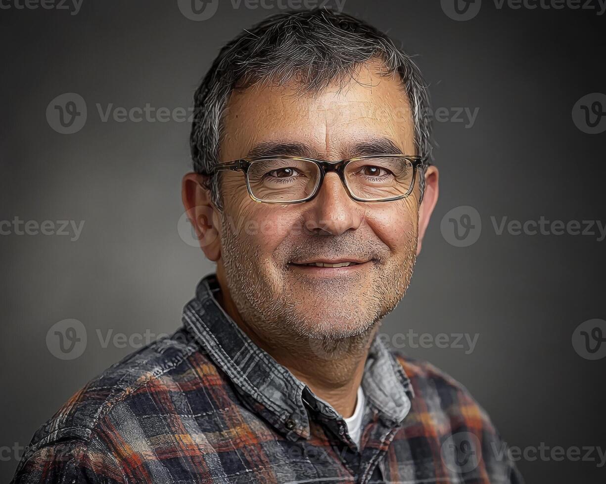 A professional headshot showcases a smiling man, set against a clean backdrop The image is designed for branding purposes, radiating approachability and confidence The subject's genuine smile and photo