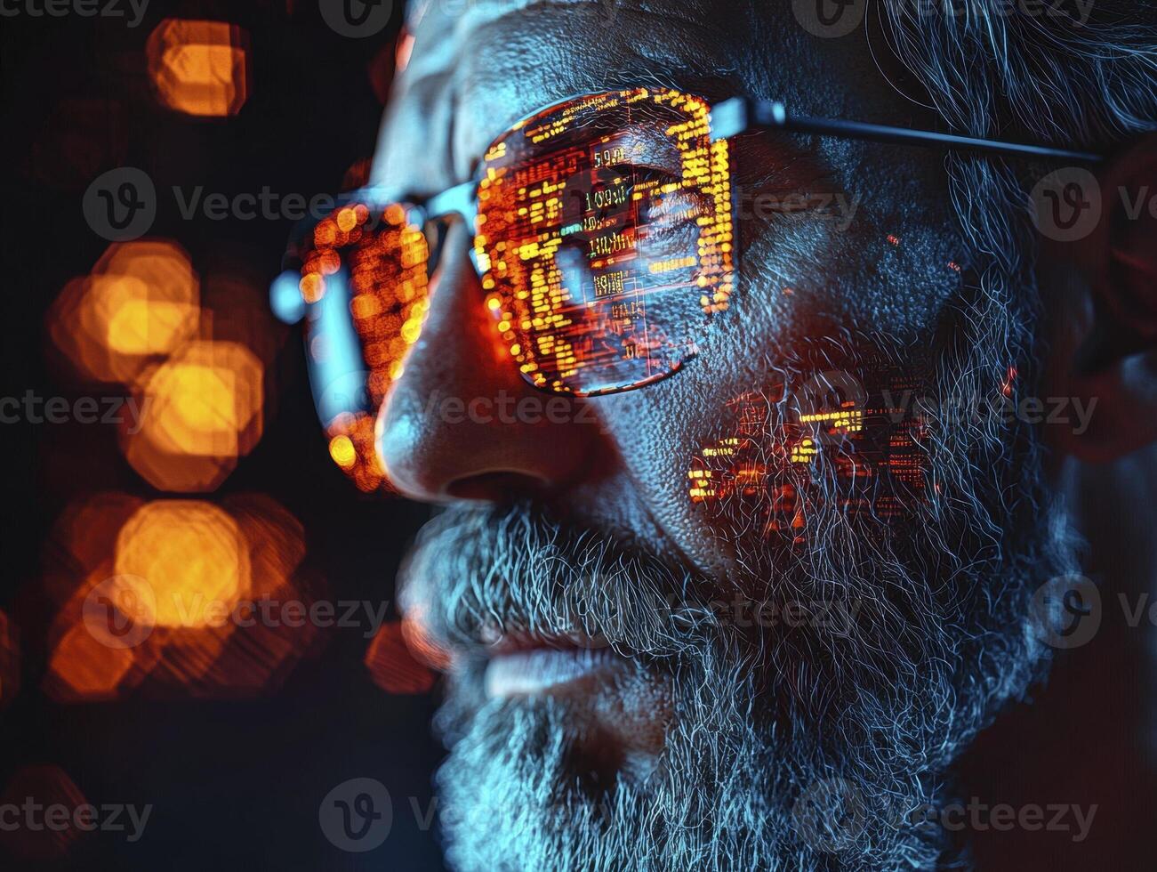 In a world increasingly shaped by global economics and intricate financial markets, the seasoned senior man analyzes fluctuating exchange rates with keen perception His thoughtful gaze reflects the photo