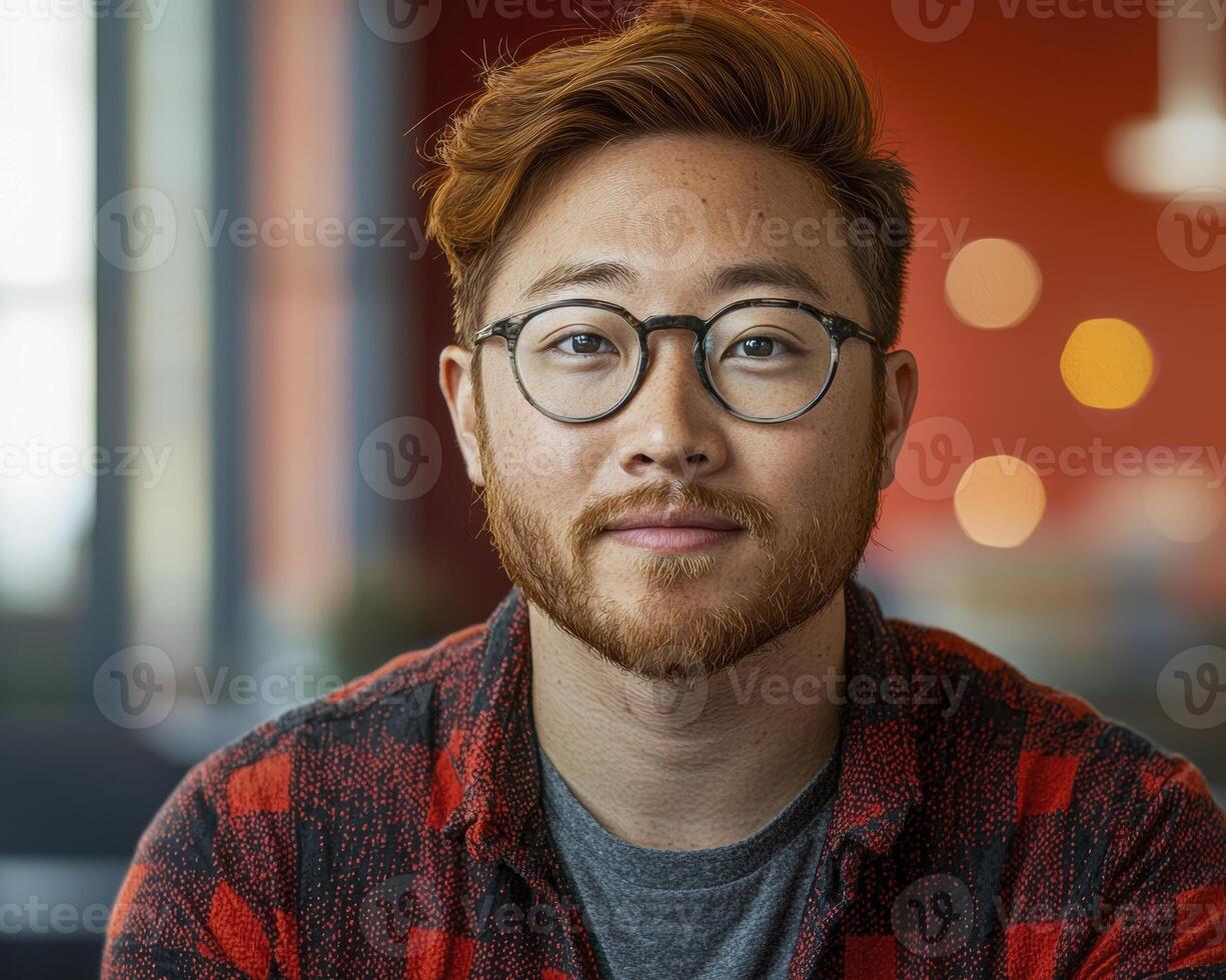 In the vibrant tableau of modern enterprise, behold the portrait of an innovator, a startup founder whose vision transcends boundaries His countenance exudes confidence, a testament to countless photo