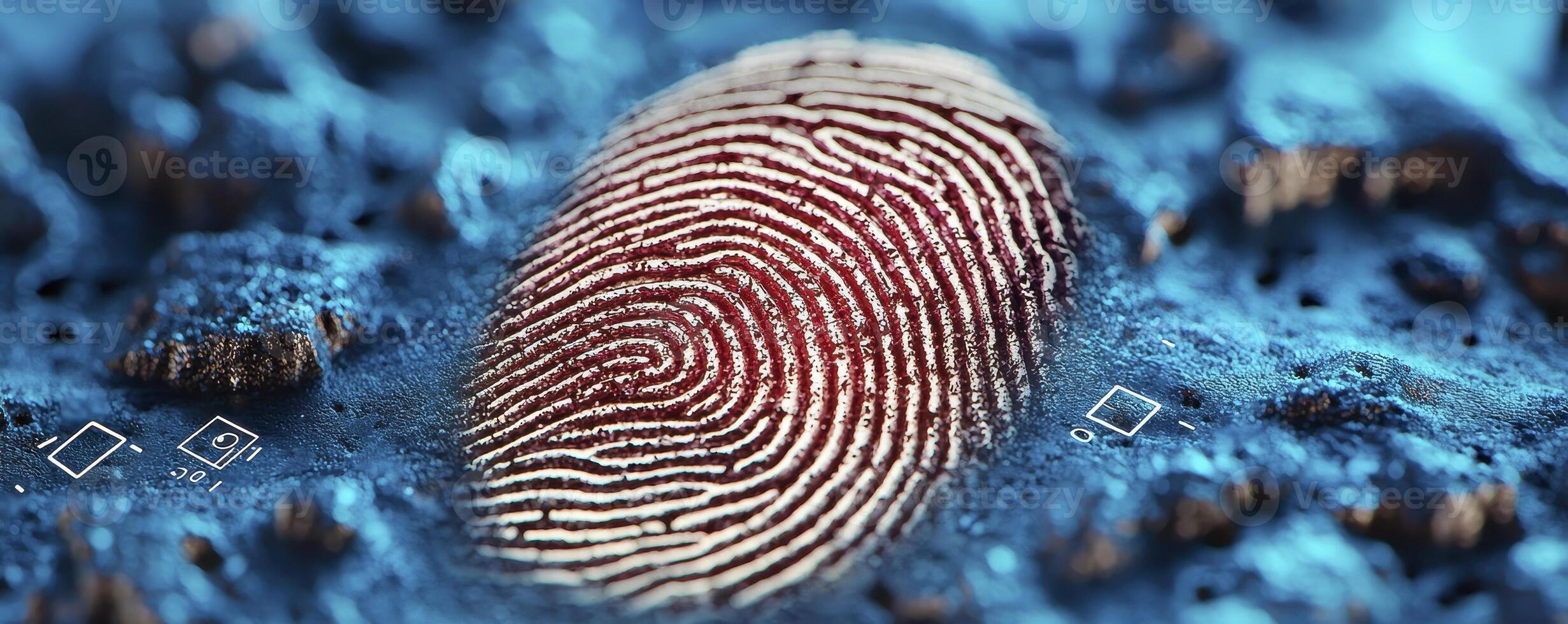 A detailed macro image showcases a human fingerprint undergoing analysis using advanced scanning technology, underscoring the intricate details and patterns unique to each individual The fingerprint photo