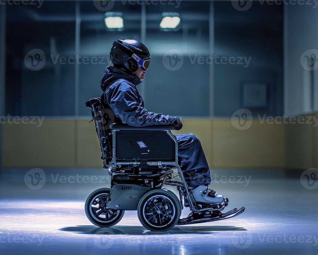 In a compelling display of innovation and inclusivity, an athlete with a disability harnesses the power of an indoor ski simulator for sports training This exemplifies adaptive sports engineering photo