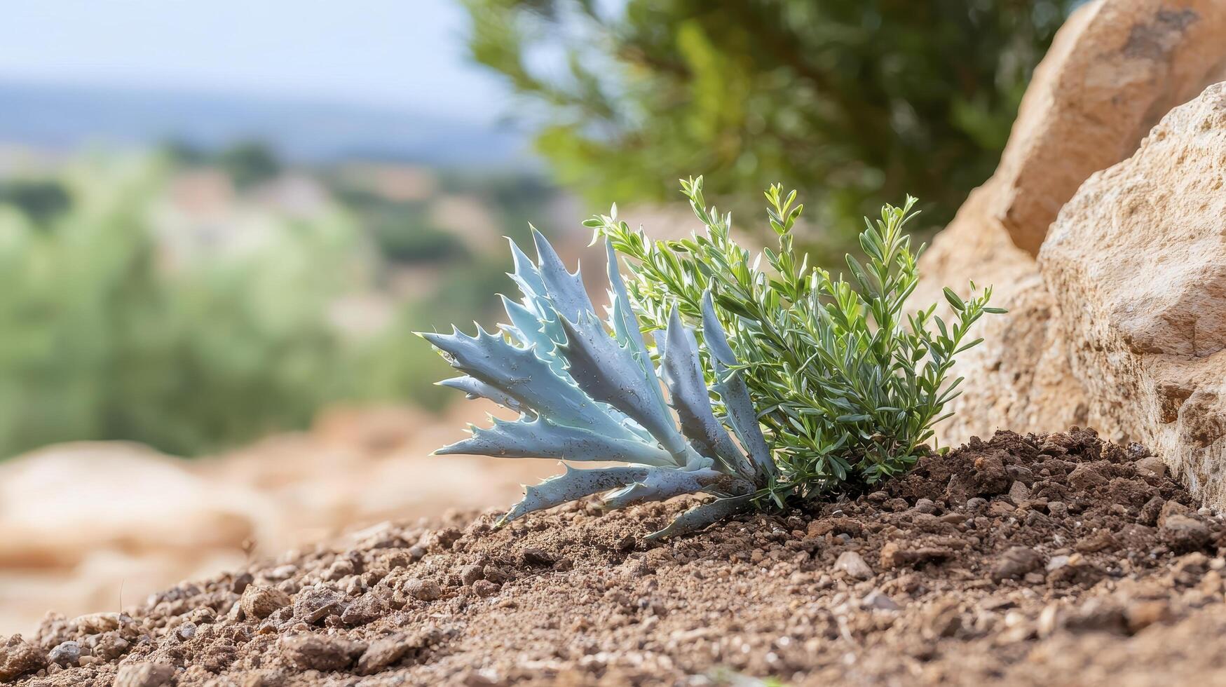 In a landscape of parched earth, a resilient sprout emerges, a beacon of life against the odds Its delicate leaves, seemingly vulnerable, reach towards the sun, fueled by an unwavering determination photo
