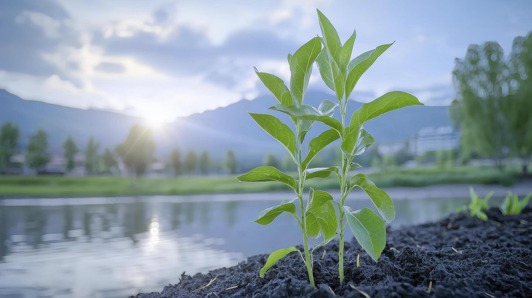 In a parched and desolate expanse, where the sun beats down with relentless fervor, a solitary young sprout emerges, a beacon of hope amidst despair Its tender leaves, fragile yet determined, reach photo