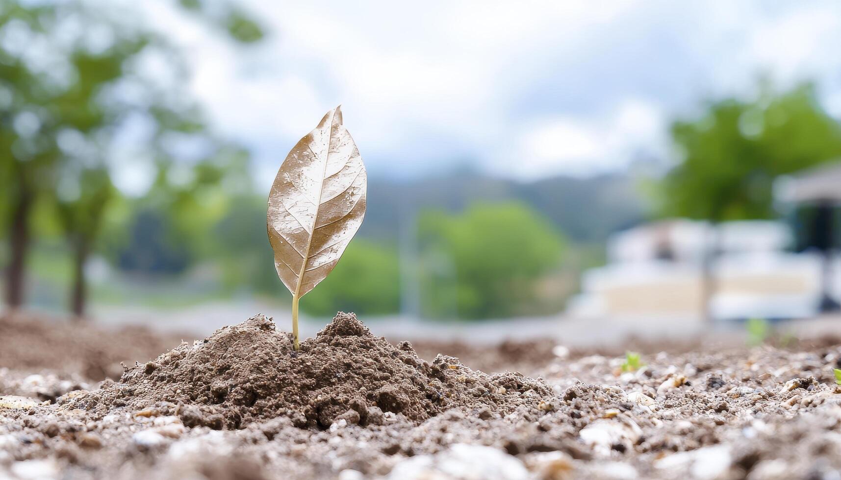 In a parched and unforgiving landscape, a solitary leaf emerges, a testament to life's tenacity It symbolizes resilience, hope blossoming amidst adversity This single leaf embodies the indomitable photo