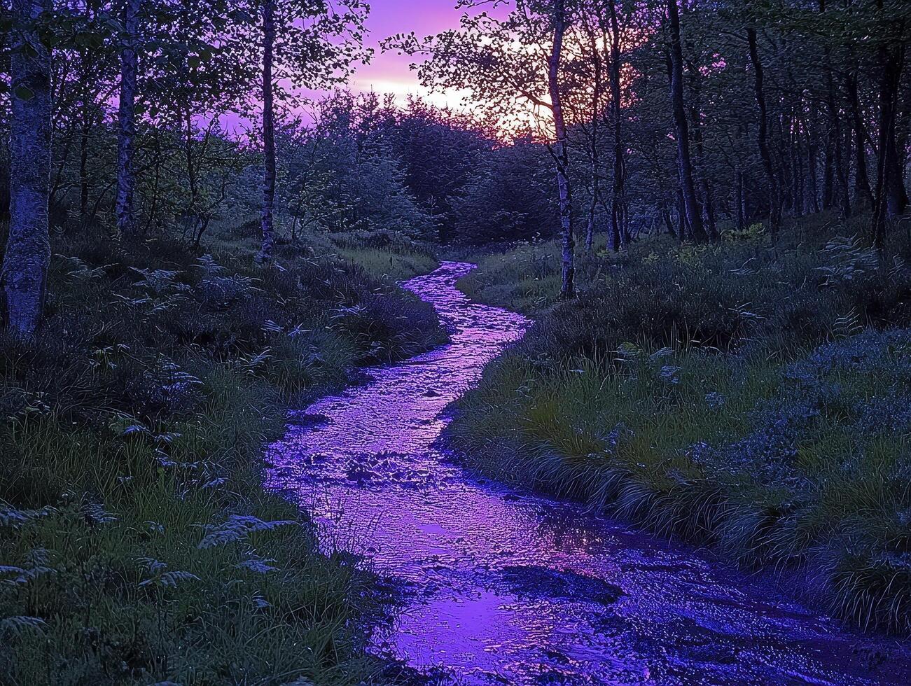 In a realm where dreams intertwine with reality, there lies an enchanted forest, a sanctuary of whispers and wonders The twilight paints the sky in hues of lavender and rose, casting a gentle glow photo