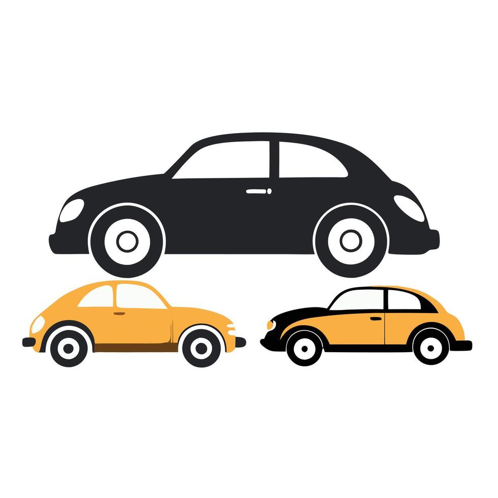 Black and white car icons for vehicle design projects. vector