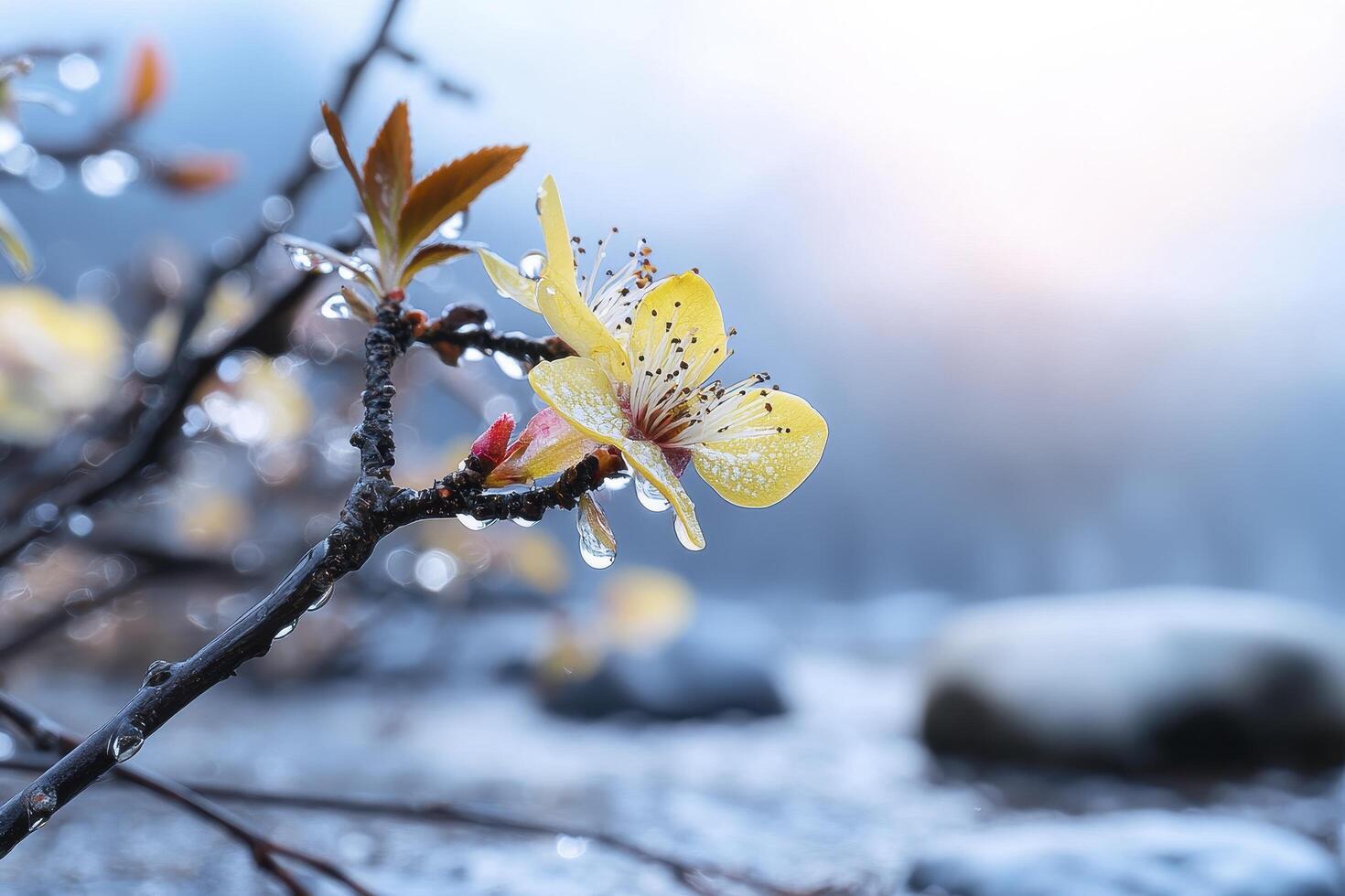 In a realm where nature's canvas whispers tales of perseverance, a fragile shoot dares to defy the odds With unwavering determination, it ascends from an arid landscape, where moisture is a scarce photo