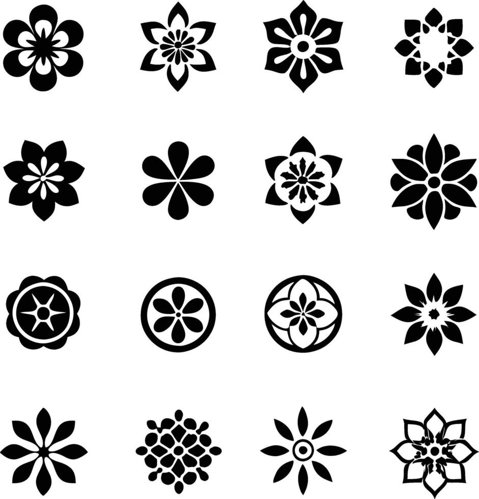 Minimalist black and white floral icons for nature themes. vector