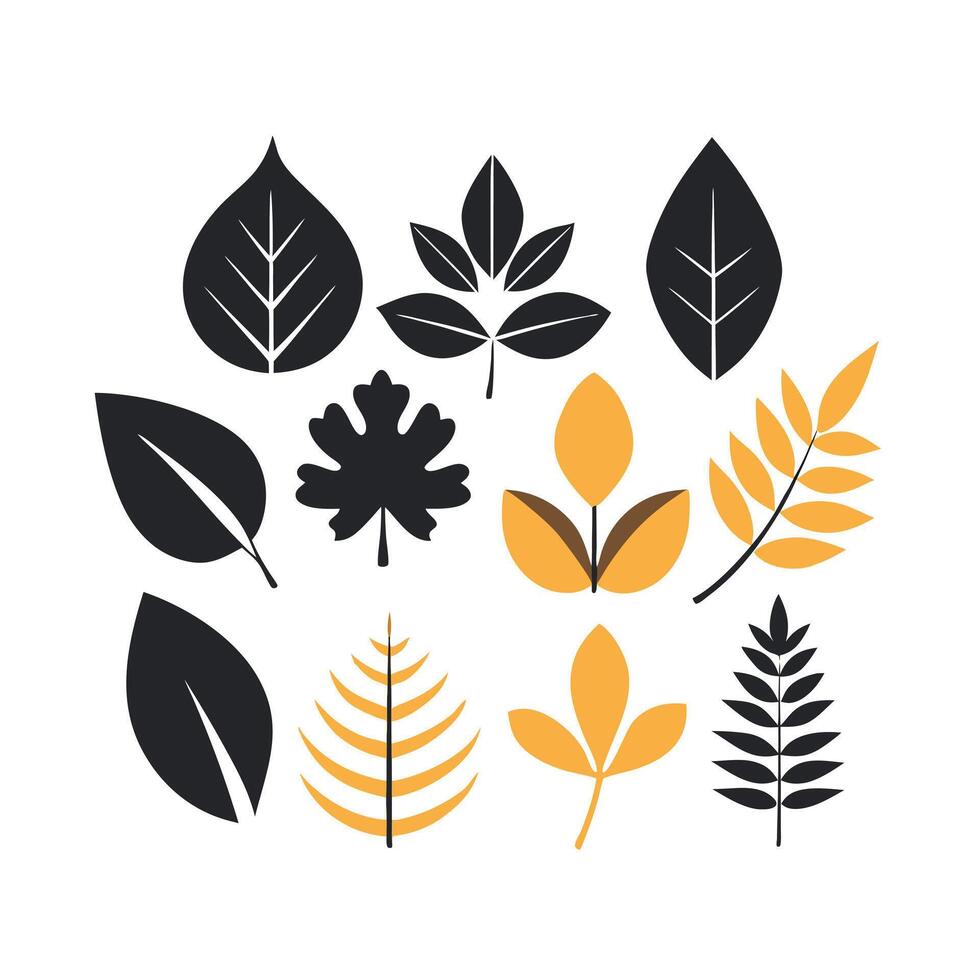 Simple black leaf icons for botanical and nature themed projects. vector