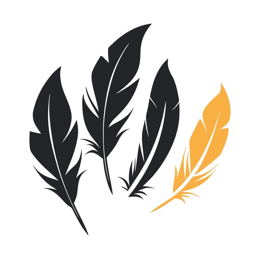 Minimalist black and blue feather silhouettes for modern design. vector