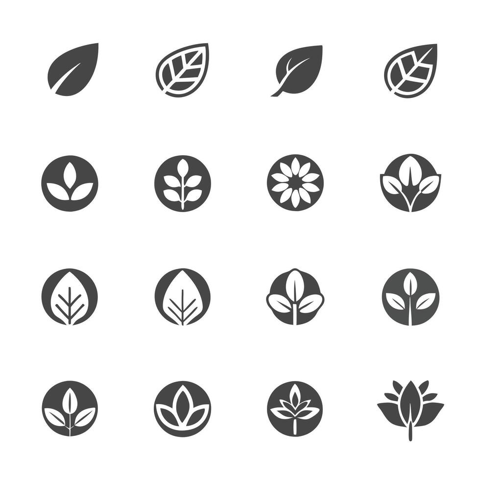 Black leaf silhouettes in minimalist style for botanical designs. vector