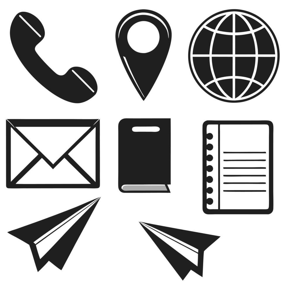 Minimalist black line icons for communication symbols. vector
