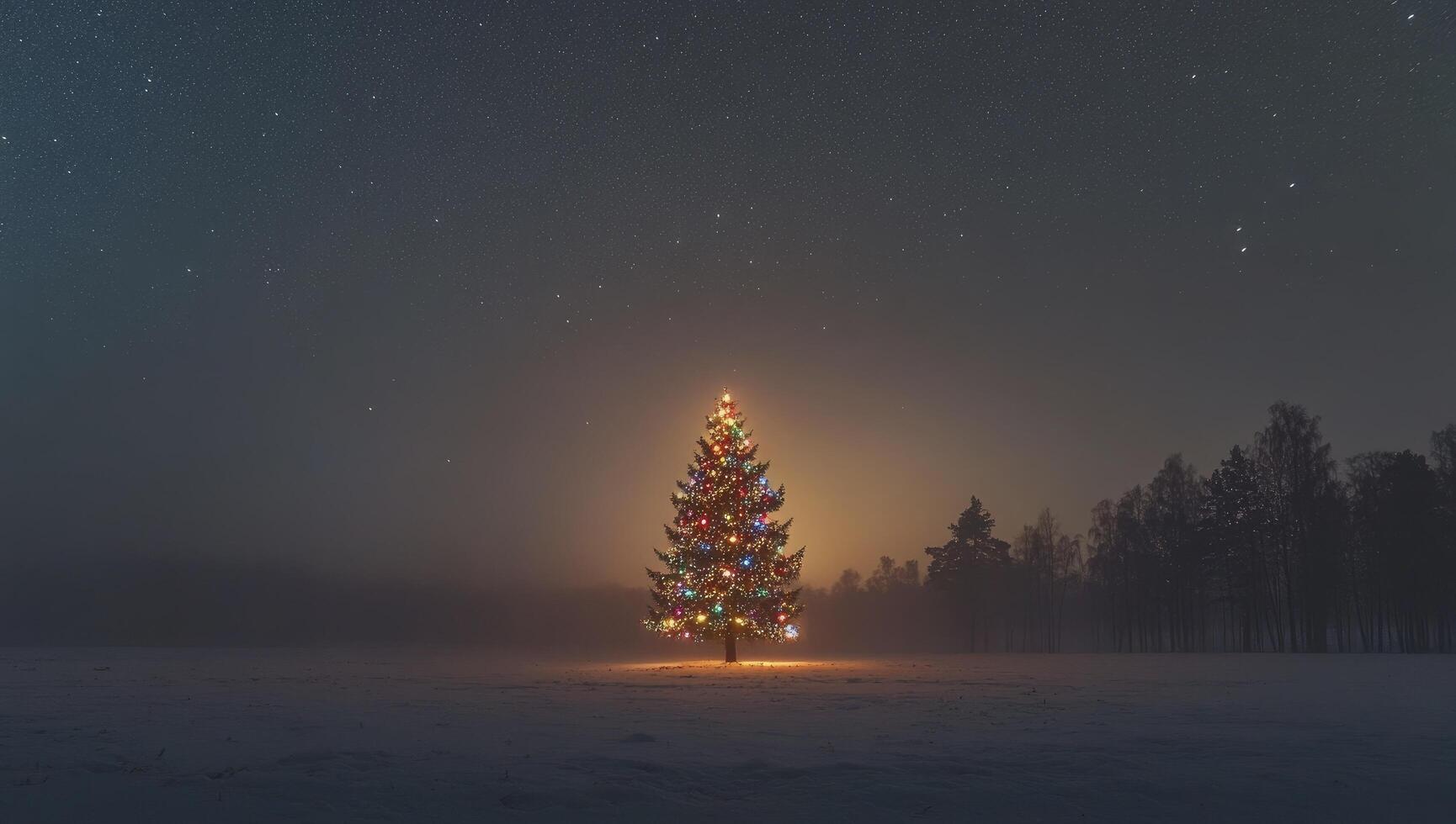 A christmas tree in the middle of a field photo