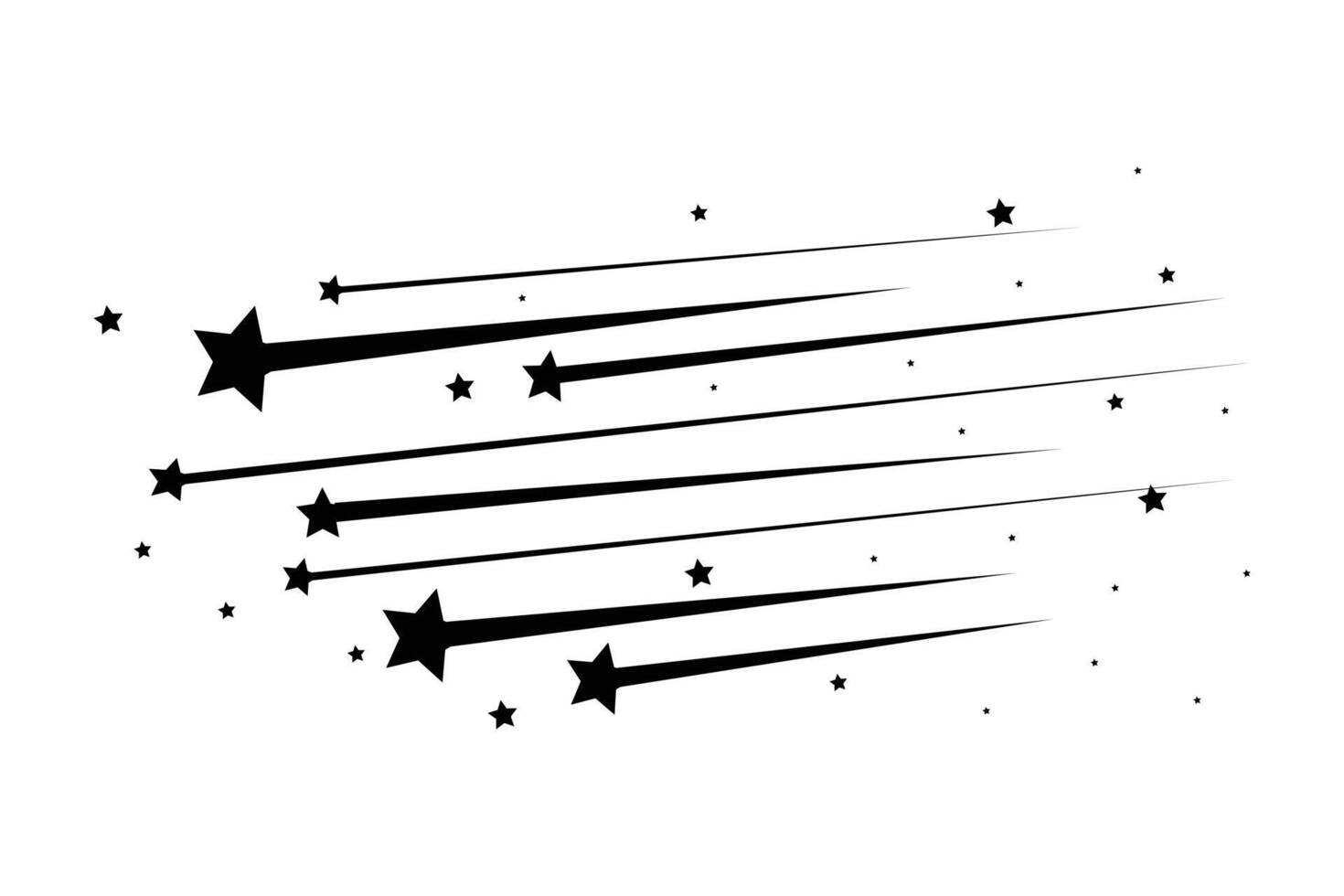 Shooting stars icon illustration design. Shooting star icon on white background. Comet icon with tail. Black falling stars icon design. vector