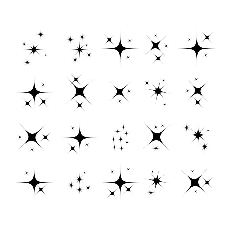 Twinkling stars. Sparkle star icons. Minimalist silhouette stars icon, twinkle star shape symbols on white background. Sparkles, shining burst. Christmas symbol set. vector