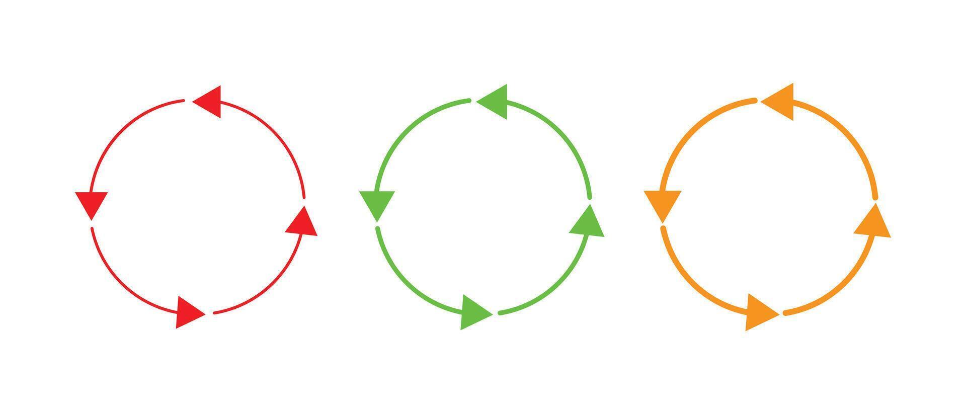 Circle arrow icon set. Reload icon. Circular arrow icon illustrate. Deferens colour circle arrows for infographics web design. Set of circle arrows rotating on white background. vector