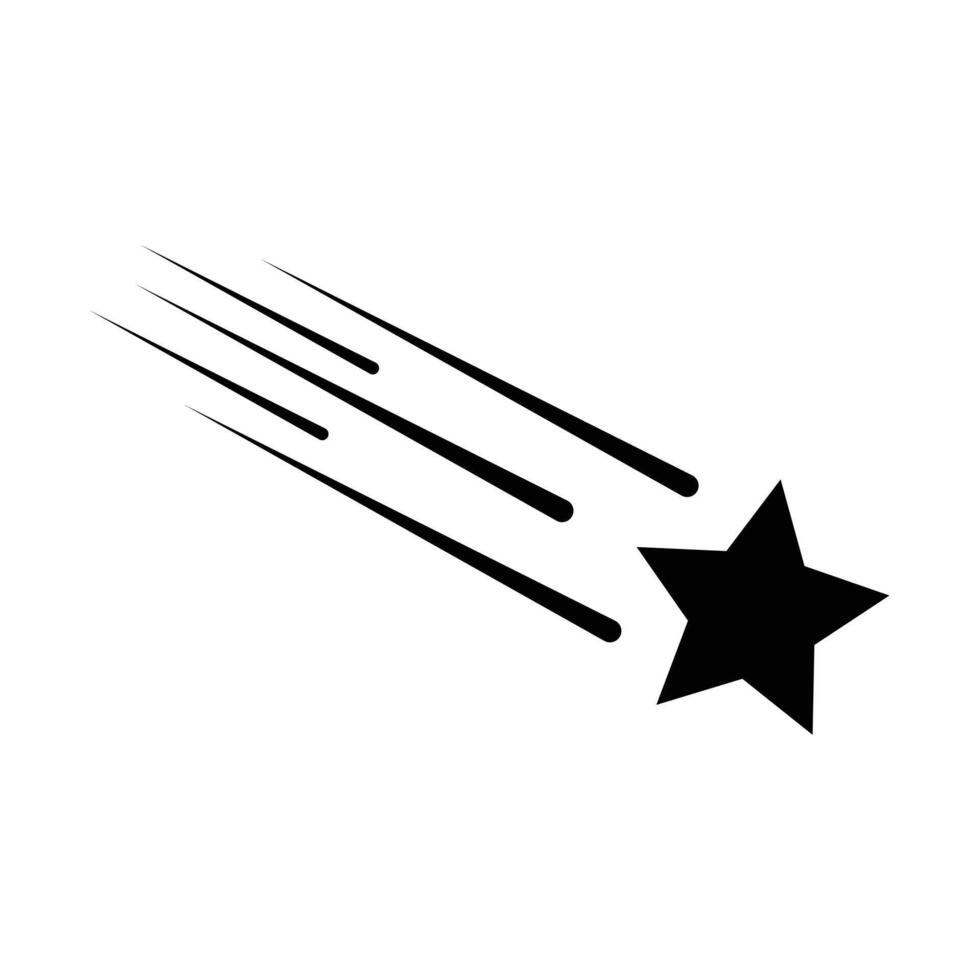 Shooting stars illustration design. Flying comet with tail, falling meteor. Black shooting star icon on white background. Shooting Star symbol, stars logo. vector
