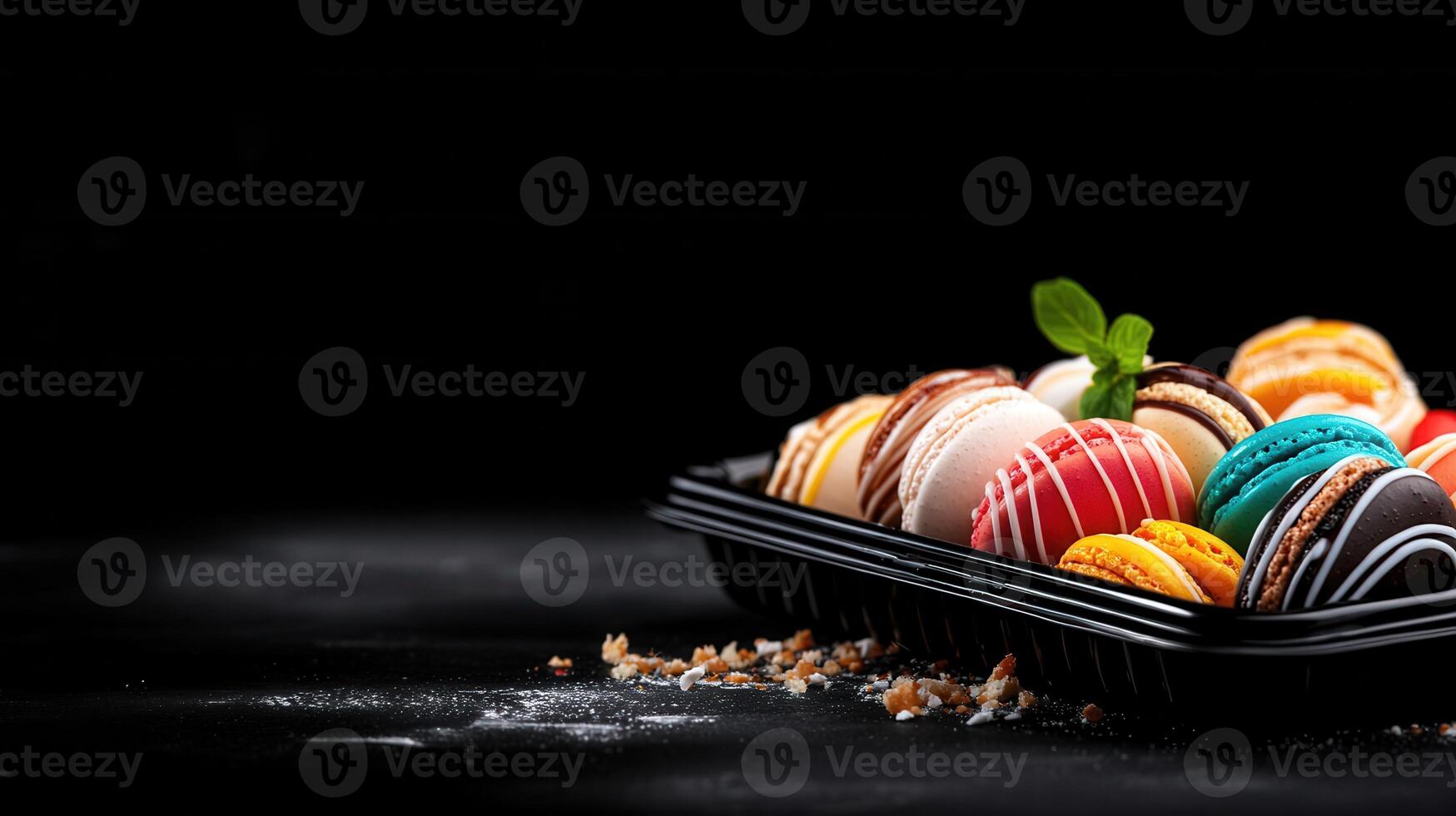 Beautifully packaged box of colorful macarons displaying an array of flavors ready for gifting or enjoyment photo