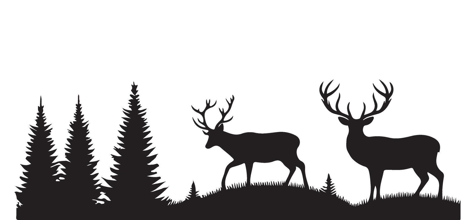 Deer Silhouette in Forest Trees Wildlife Illustration vector