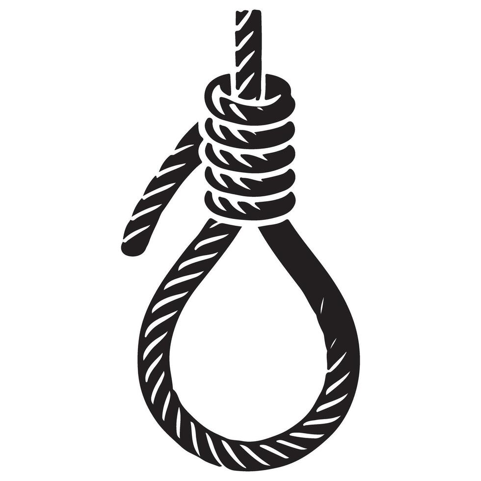 Silhouette illustration of Noose rope knot Isolated on white concept vector