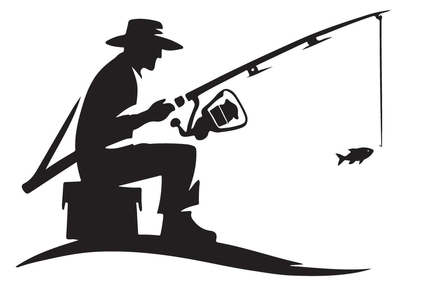 Silhouette Illustration of a Man Fishing Graphic with Fish vector