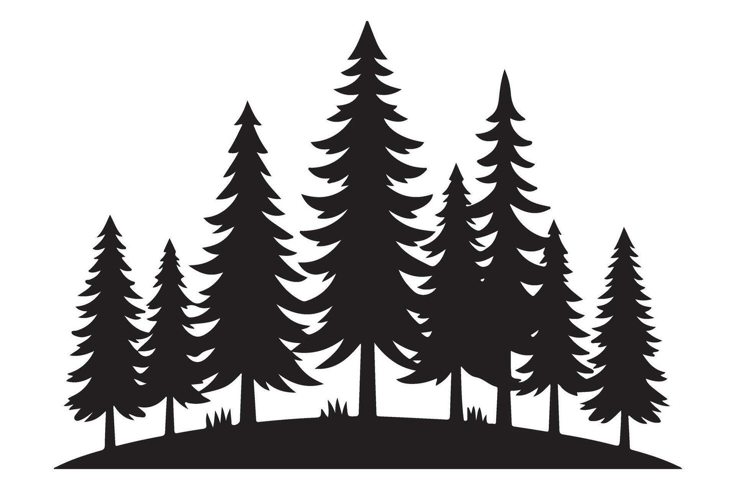 Pine Forest Silhouette Illustration with Dense Tree Group vector