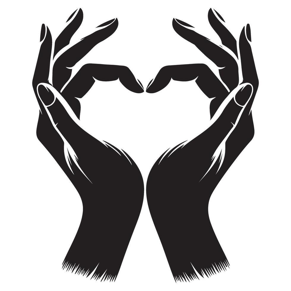 Heart Shape Hands Gesture Silhouette Expressing Love and Affection Concept vector