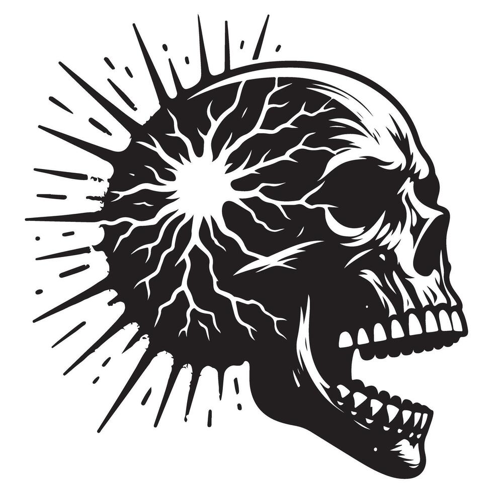 Intense Skull Silhouette Illustration Brainstorming Insightful Idea Concept Design vector