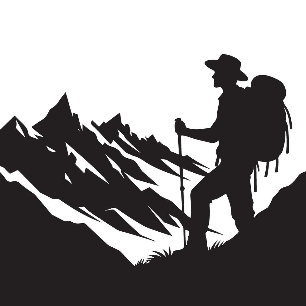 Silhouette of a Hiker Exploring Mountain Scenery and Outdoor Adventure vector