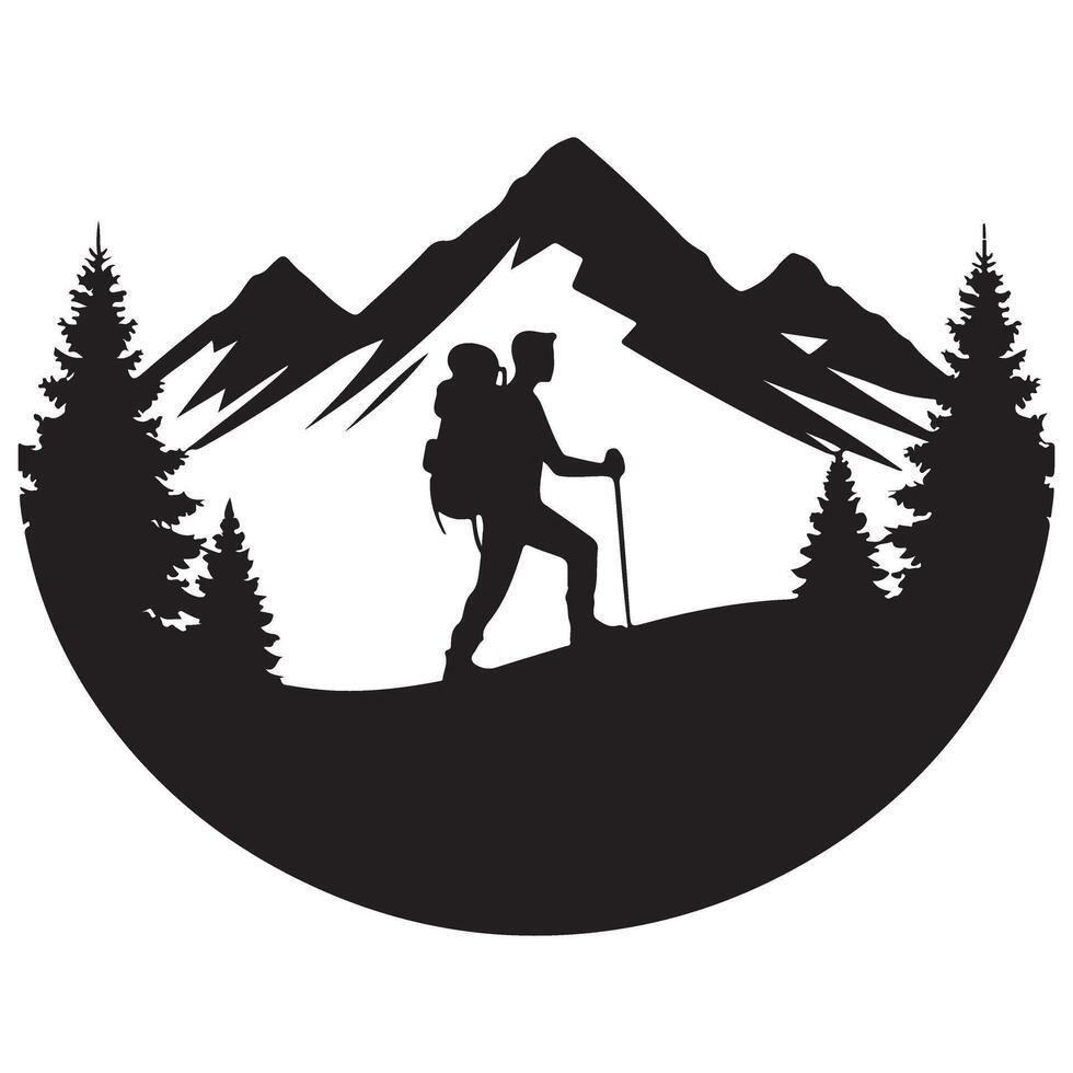 Adventurous Hiker Silhouette Illustration Mountains Nature Outdoors Explore vector