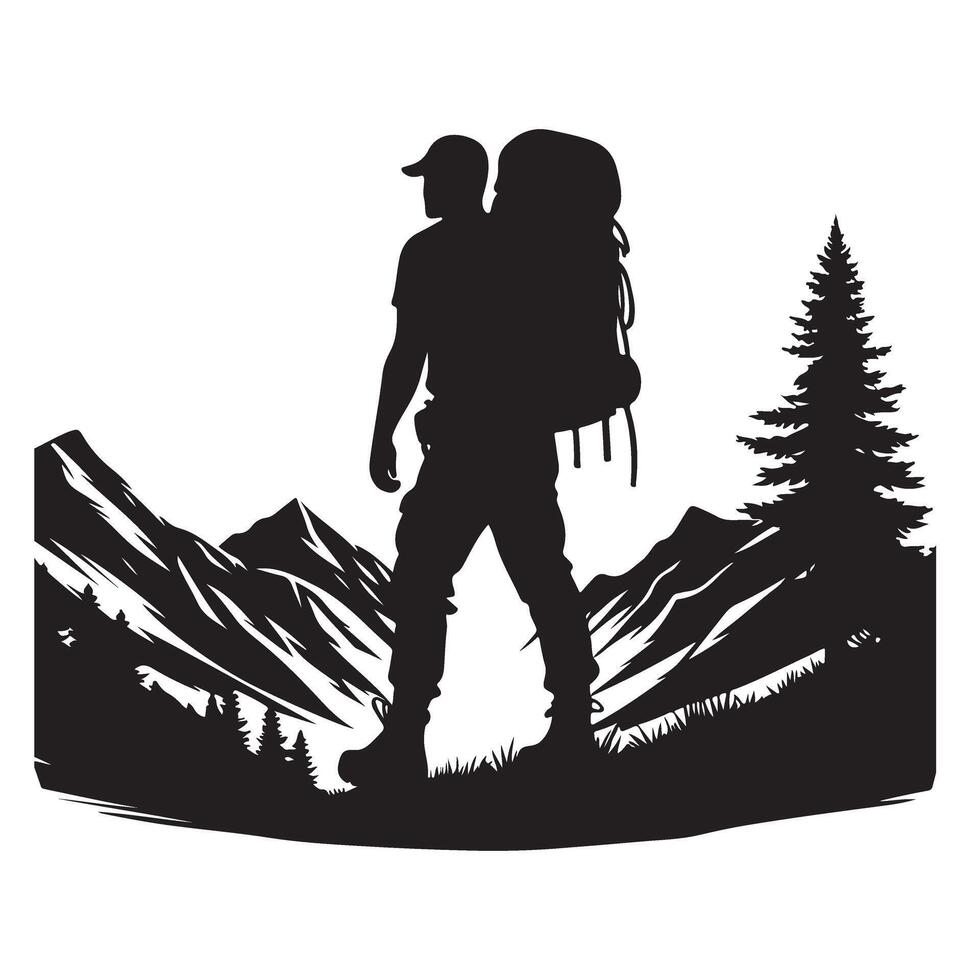 Hiking Adventure Silhouette Graphic For Outdoors and Travel Designs vector