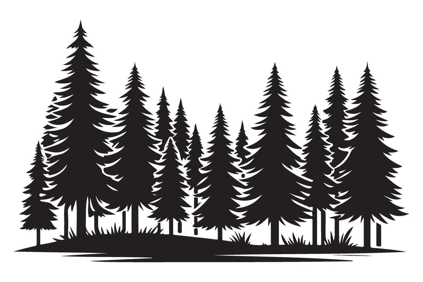 Evergreen Forest Pine Trees Silhouette Illustration for Nature Themes vector